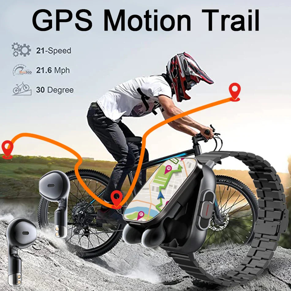 2-in-1 Smart Watch with Earphones Bluetooth GPS (Black)-4