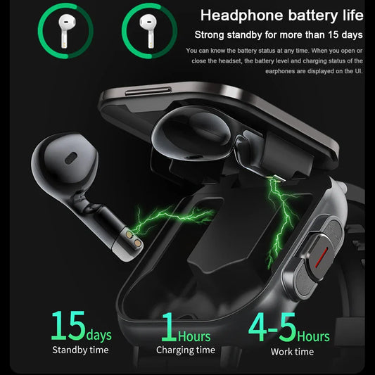 2-in-1 Smart Watch with Earphones Bluetooth GPS (Black)-1