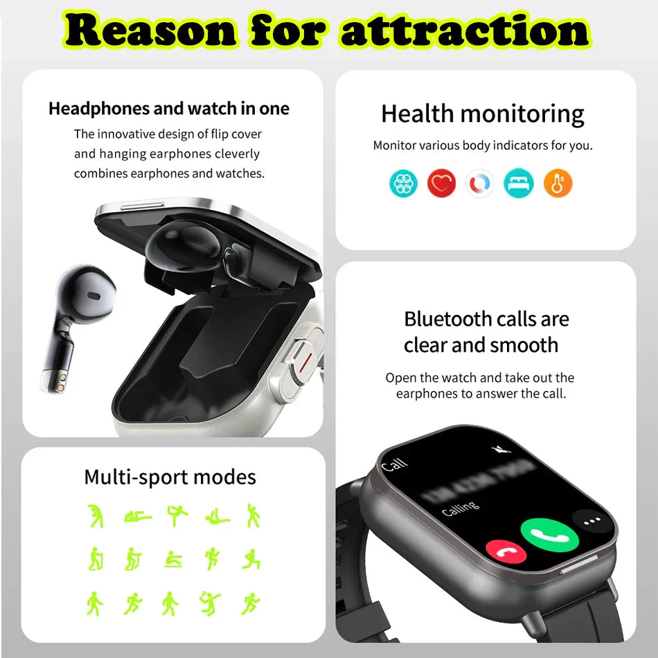 2-in-1 Smart Watch with Earphones Bluetooth GPS (Black)-2